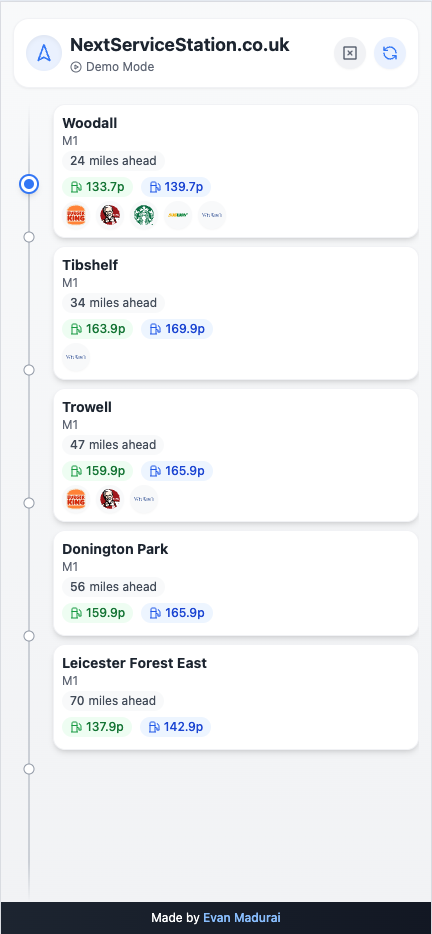 Next Service Station user interface screenshot